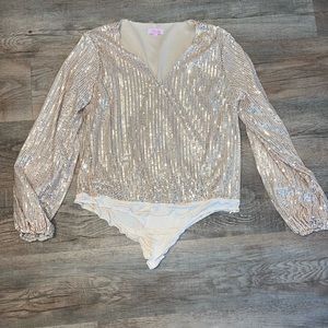 PinkLily Gold/Champagne Sequin one pice top